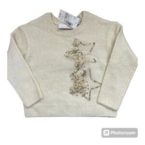 Children’s Place Size 12-18 Months Off-White Sweater with Gold Sequin Stars